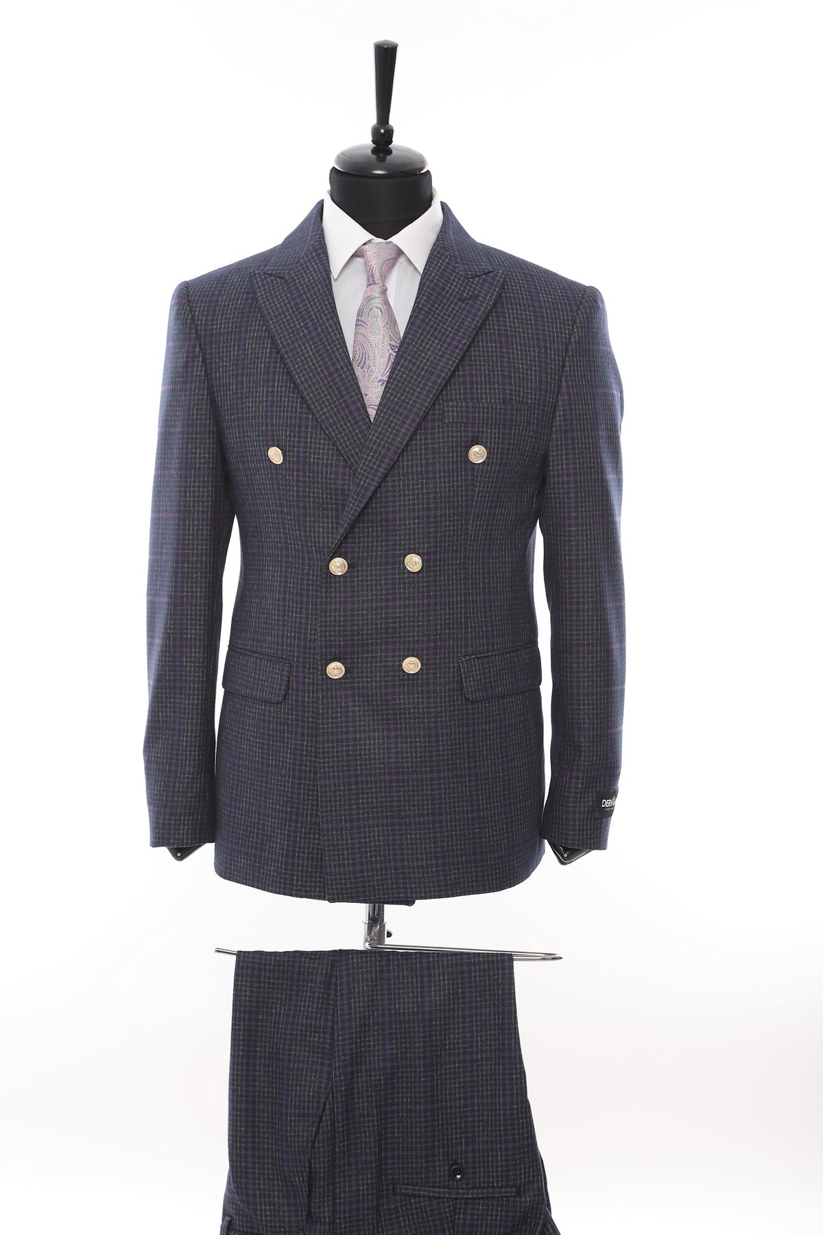 Grey Check Suit 2 Piece Double Breasted Suit