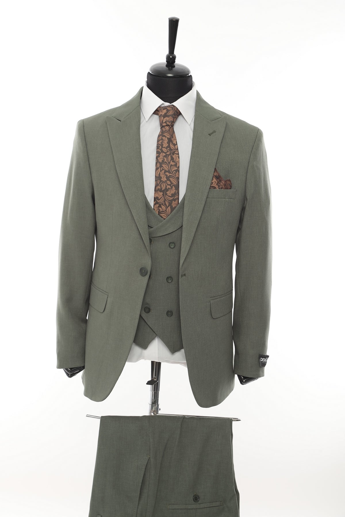 Green Patterned Fabric Luxury Suit 3 Pieces