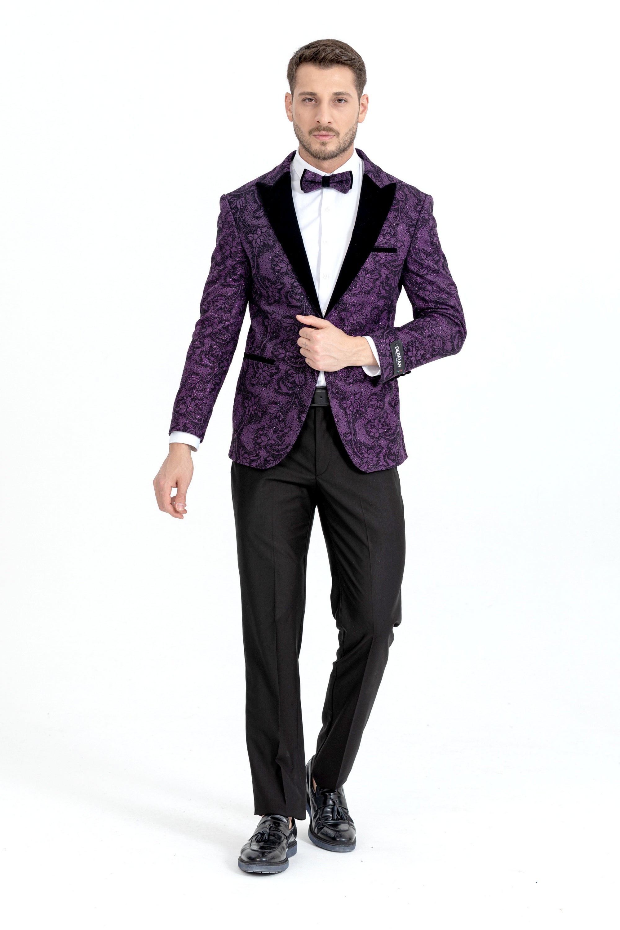 Purple Floral Patterned Silvery Fabric Tuxedo