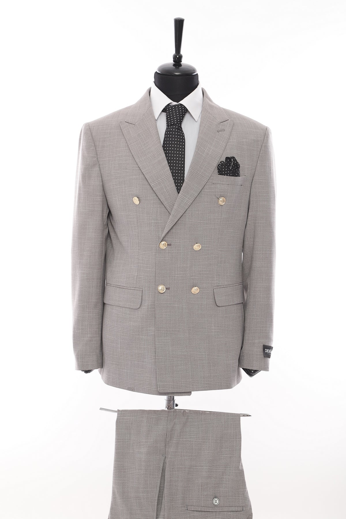 Grey Braided Square Pattern 2 Piece Double Breasted Suit