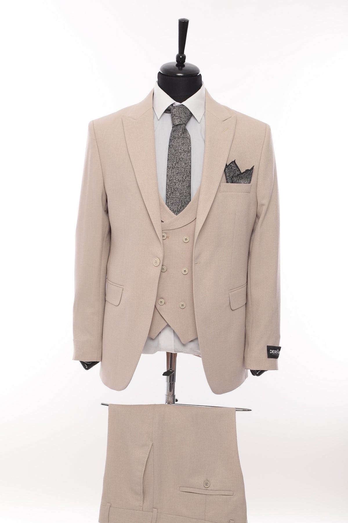 Light Cream Patterned Fabric Luxury Suit 3 Pieces