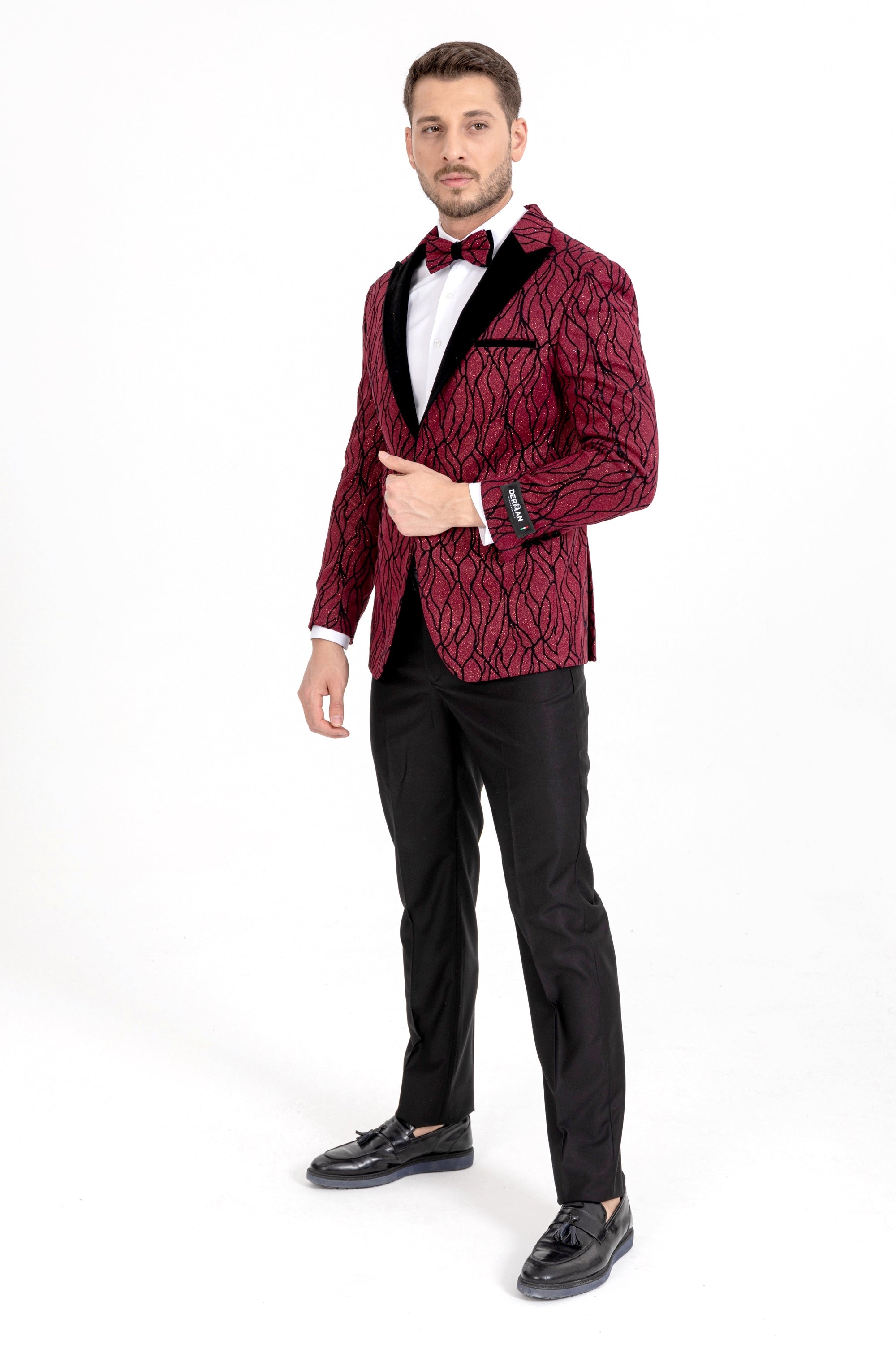 Burgundy Silvery Patterned Fabric Tuxedo