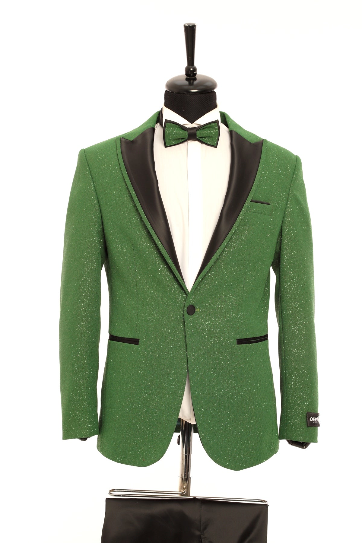 Green Pointed Collar Silvery Classic 2 Piece Tuxedo