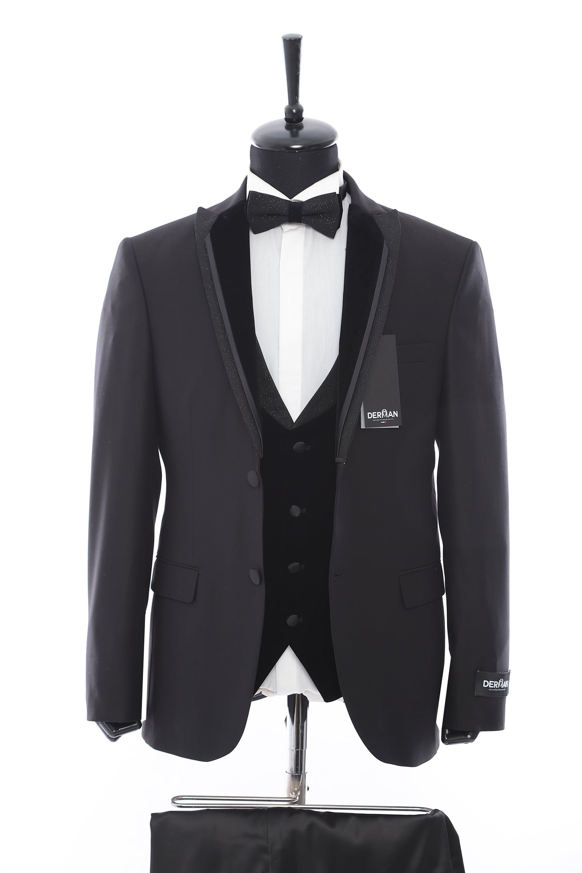 Double Breasted Classic Silvery Collar Black Tuxedo