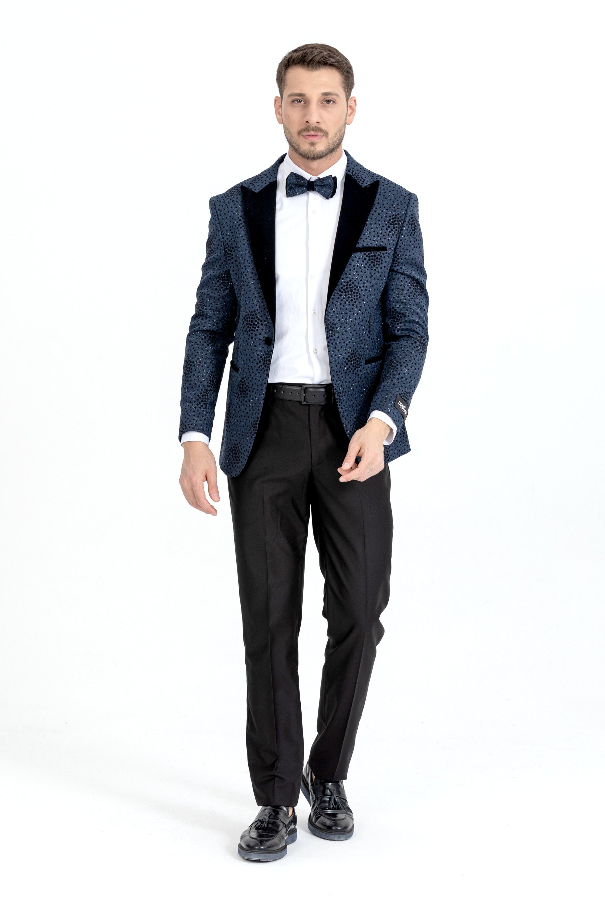 Navy Spotted Pattern Silvery Fabric Tuxedo