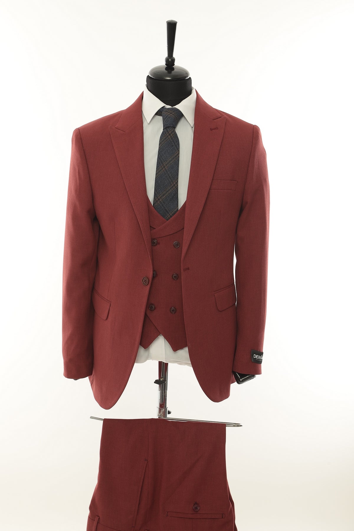 Burgundy Patterned Fabric Luxury Suit 3 Pieces