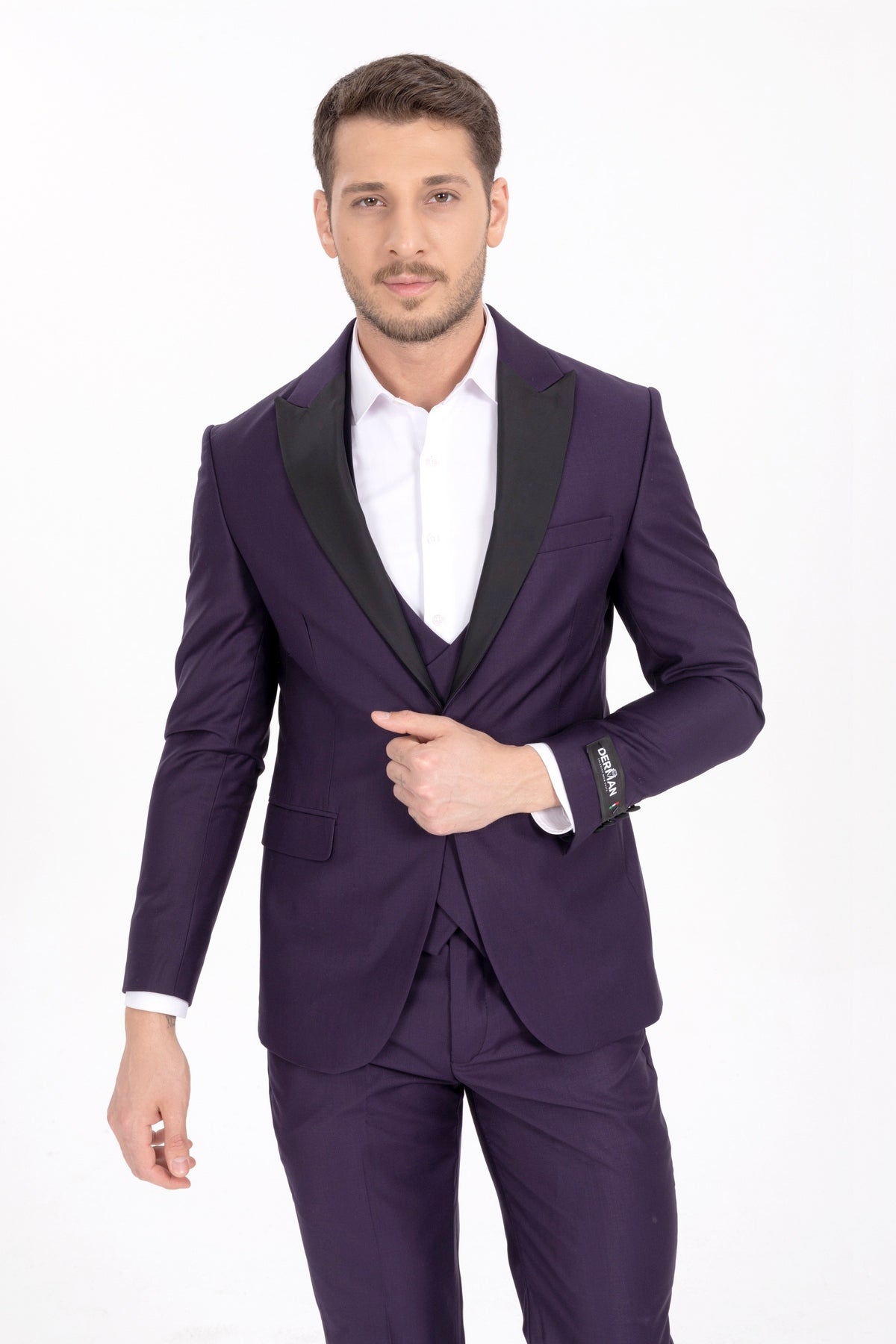 Purple Satin Collar 3 Piece Tuxedo