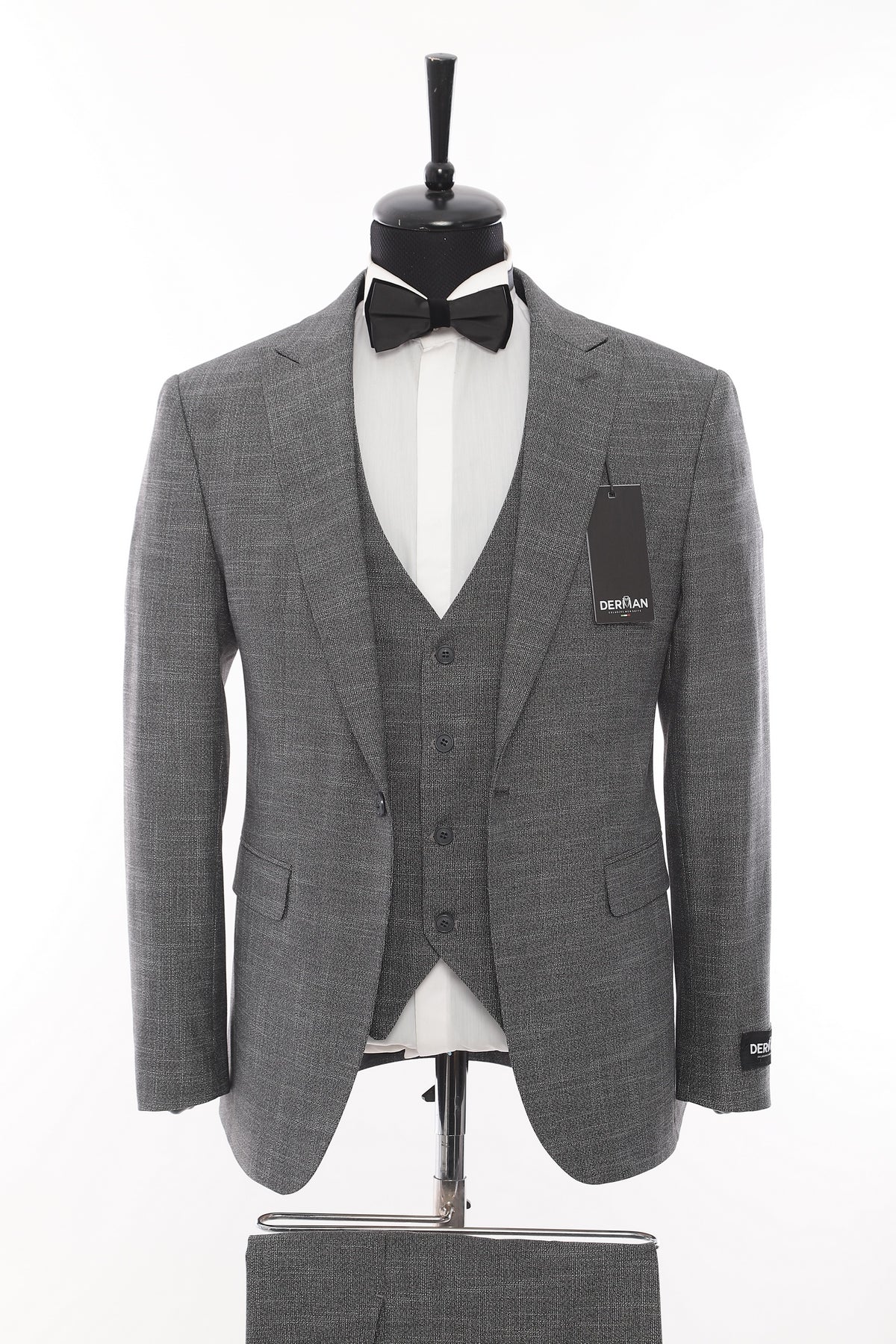 Grey Classic Patterned Fabric 3 Pieces Suits