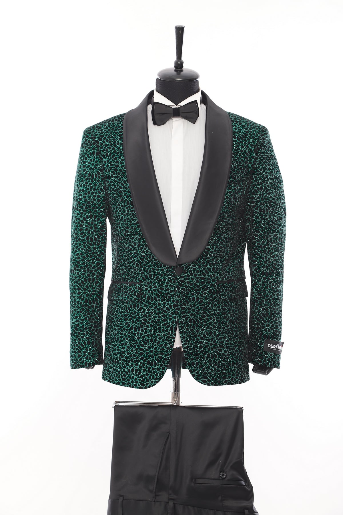 Green Floral Patterned Glitter Luxury 2 Piece Tuxedo