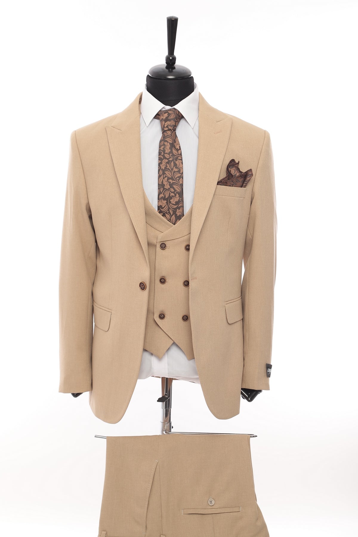 Cream Patterned Fabric Luxury Suit 3 Pieces