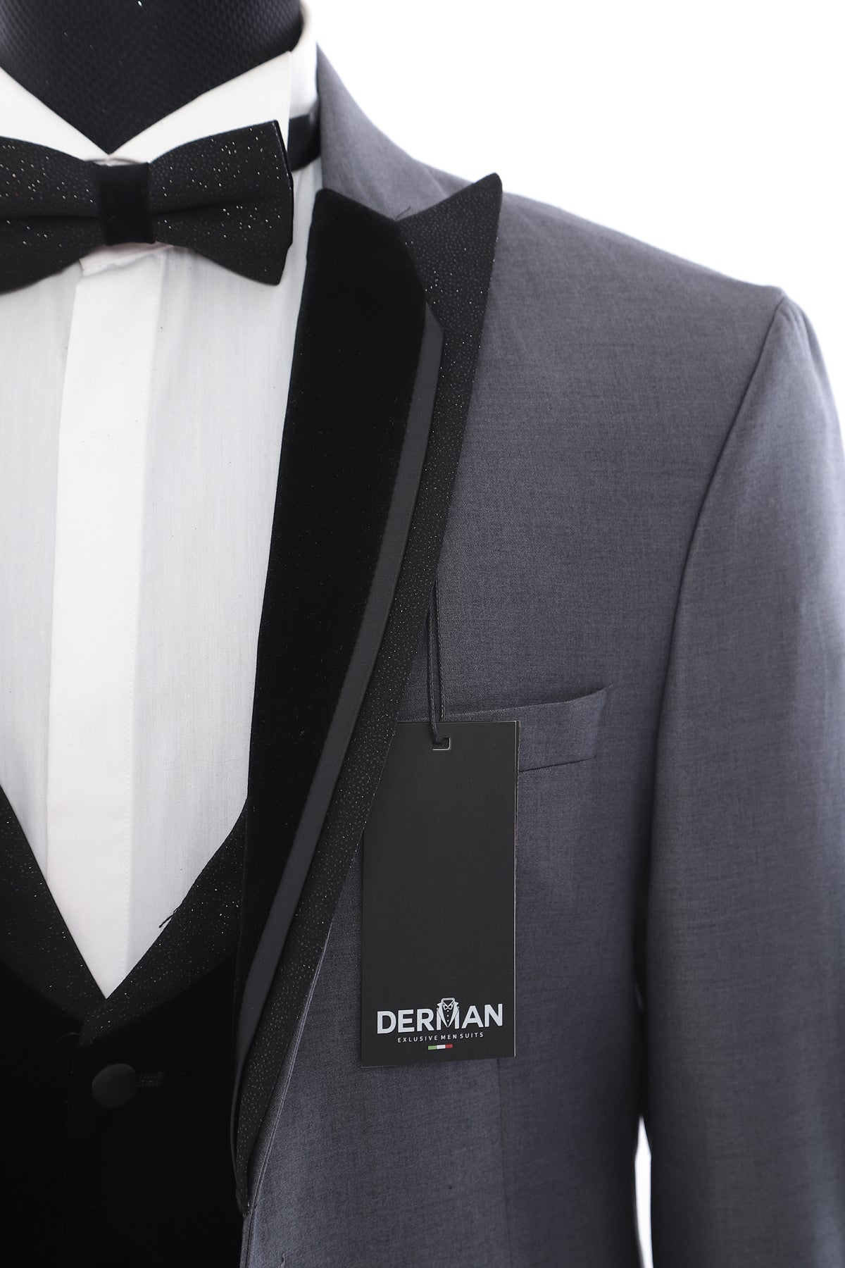 Double Breasted Classic Silvery Collar Grey Tuxedo