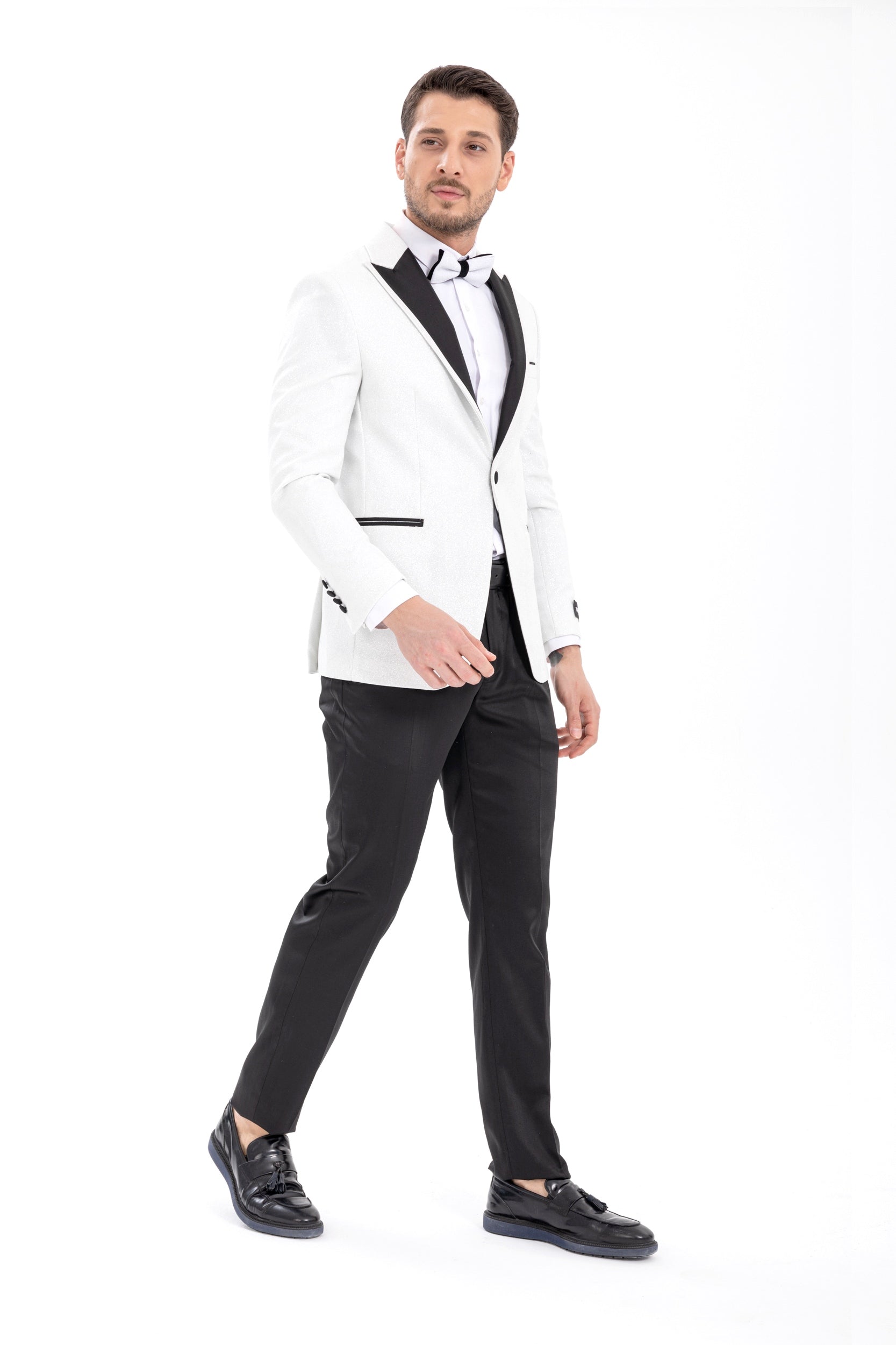 White Pointed Collar Silvery Classic 2 Piece Tuxedo